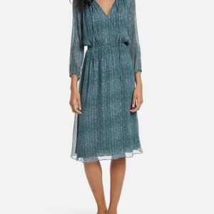 Rebecca Taylor Minnie in Turquoise Floral Metallic Silk Blend Dress size 6